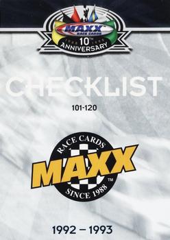 1998 Maxx 10th Anniversary #132 Checklist 101-120 Front