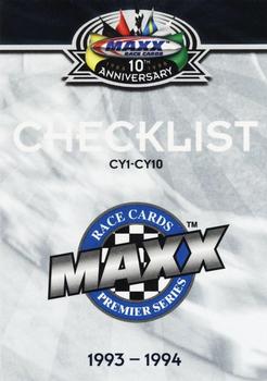 1998 Maxx 10th Anniversary #134 Checklist CY1-CY10 Front