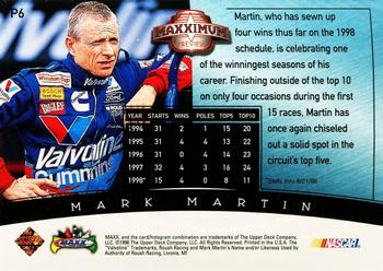 1998 Maxx 10th Anniversary - Maxximum Preview #P6 Mark Martin Back