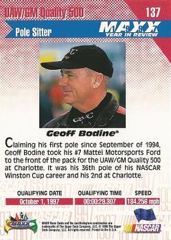 1998 Maxx 1997 Year In Review #137 Geoff Bodine Back