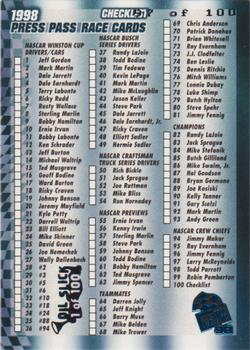 1998 Press Pass - Oil Slicks #100 Checklist / WC Schedule Front