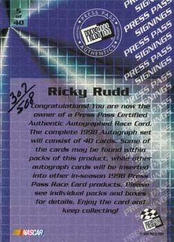 1998 Press Pass - Signings #5 Ricky Rudd Back