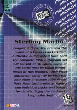 1998 Press Pass - Signings #7 Sterling Marlin Back
