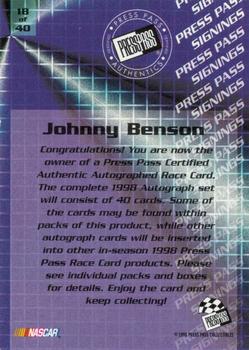 1998 Press Pass - Signings #18 Johnny Benson Back