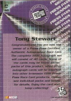 1998 Press Pass - Signings #21 Tony Stewart Back