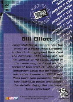 1998 Press Pass - Signings #22 Bill Elliott Back