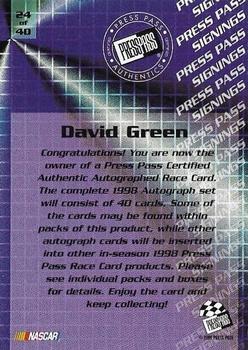 1998 Press Pass - Signings #24 David Green Back