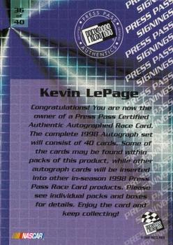 1998 Press Pass - Signings #36 Kevin Lepage Back