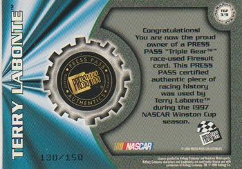1998 Press Pass Premium - Triple Gear Firesuit #TGF 3 Terry Labonte Back