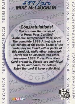 1999 Press Pass - Signings #NNO Mike McLaughlin Back