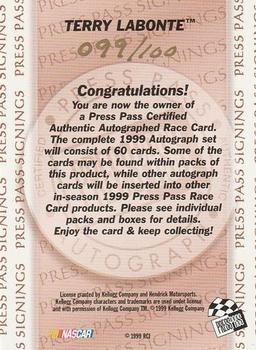 1999 Press Pass - Signings Gold #NNO Terry Labonte Back
