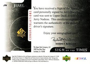 1999 SP Authentic - Sign of the Times #JN Jerry Nadeau Back