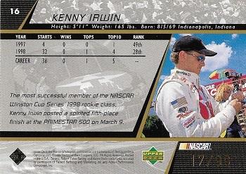1999 Upper Deck Victory Circle - UD Exclusives #16 Kenny Irwin Back