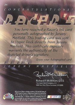 2000 Maxx - Racer's Ink #JM Jeremy Mayfield Back