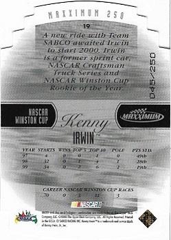 2000 Maxximum - 250 (Die Cuts) #19 Kenny Irwin Back