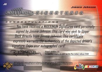 2000 Maxximum - Signatures #JO Jimmie Johnson Back