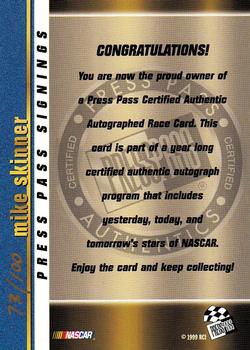 2000 Press Pass - Signings Gold #NNO Mike Skinner Back