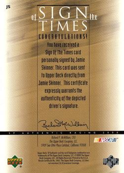 2000 SP Authentic - Sign of the Times #JS Jamie Skinner Back