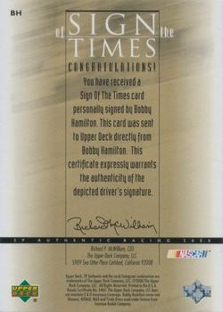 2000 SP Authentic - Sign of the Times #BH Bobby Hamilton Back