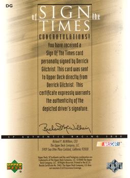 2000 SP Authentic - Sign of the Times #DG Derrick Gilchrist Back