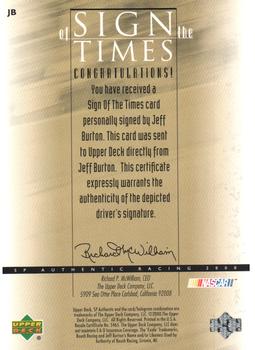 2000 SP Authentic - Sign of the Times #JB Jeff Burton Back