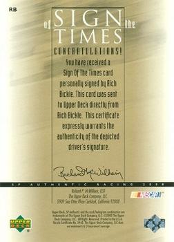 2000 SP Authentic - Sign of the Times #RB Rich Bickle Back