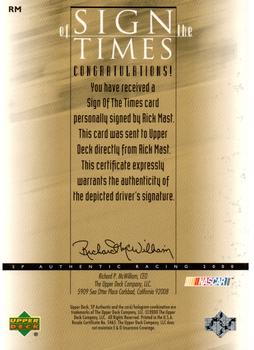 2000 SP Authentic - Sign of the Times #RM Rick Mast Back