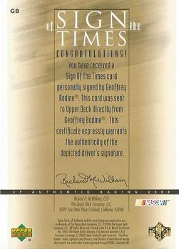 2000 SP Authentic - Sign of the Times Gold #GB Geoffrey Bodine Back