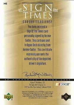 2000 SP Authentic - Sign of the Times Gold #HE Hermie Sadler Back
