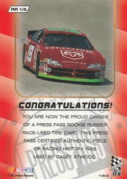 2001 Press Pass VIP - Hot Treads Rookie Rubber #RR 1 Casey Atwood Back
