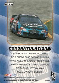 2001 Press Pass VIP - Hot Treads Rookie Rubber #RR 2 Kurt Busch Back