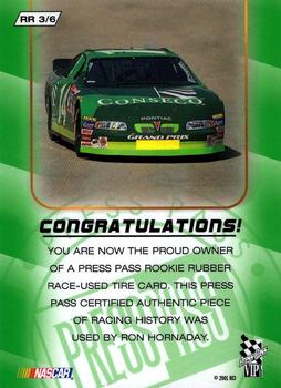 2001 Press Pass VIP - Hot Treads Rookie Rubber #RR 3 Ron Hornaday Back