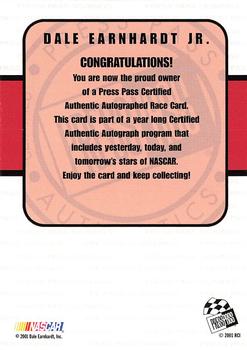 2001 Press Pass - Signings #NNO Dale Earnhardt Jr. Back