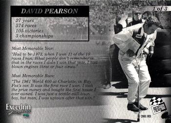 2001 Press Pass Excedrin Racing #1 David Pearson Back