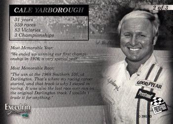 2001 Press Pass Excedrin Racing #2 Cale Yarborough Back