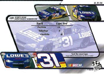 2001 Press Pass Stealth - Lap Leaders #LL 31 Mike Skinner's Car Back