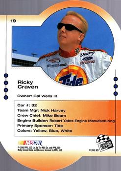 2001 Press Pass Trackside - Die Cuts #19 Ricky Craven Back
