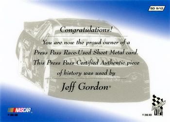 2001 Press Pass VIP - Race-Used Sheet Metal Drivers #SD 9 Jeff Gordon Back