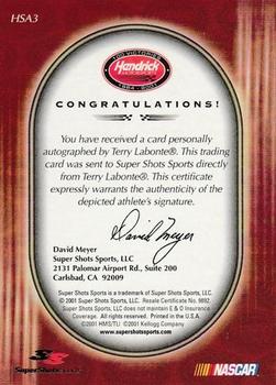 2001 Super Shots Hendrick Motorsports - Autographs #HSA3 Terry Labonte Back