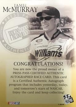 2002 Press Pass - Autographs #NNO Jamie McMurray Back