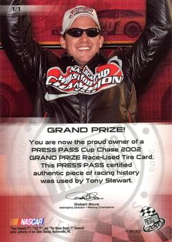 2002 Press Pass - Cup Chase Prizes #1 Tony Stewart Tire Back