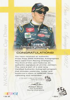2002 Press Pass - Signings #NNO Jimmie Johnson Back