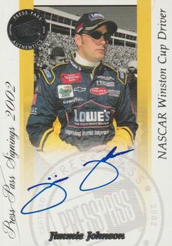 2002 Press Pass - Signings #NNO Jimmie Johnson Front