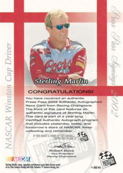 2002 Press Pass - Signings #NNO Sterling Marlin Back