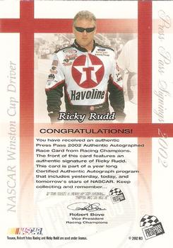 2002 Press Pass - Signings #NNO Ricky Rudd Back