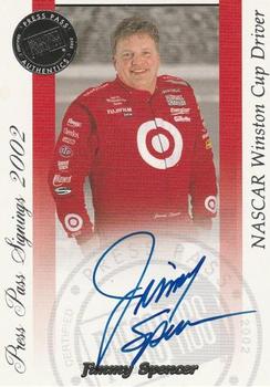 2002 Press Pass - Signings #NNO Jimmy Spencer Front