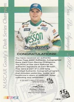 2002 Press Pass - Signings #NNO Cam Strader Back