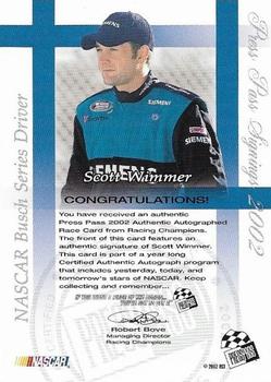 2002 Press Pass - Signings #NNO Scott Wimmer Back