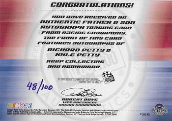 2002 Press Pass Eclipse - Father and Son Autographs #NNO Richard Petty / Kyle Petty Back