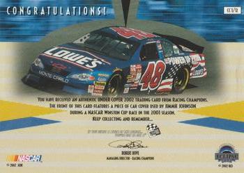 2002 Press Pass Eclipse - Under Cover Gold Cars #CC 1 Jimmie Johnson Back